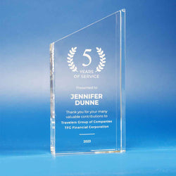 A collection of brilliant optical crystal and elegant glass awards, featuring deep-etched sandblast engraved corporate logos and custom personalized messages. Made in Canada