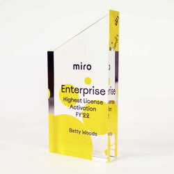 Bespoke custom trophies in unique geometric shapes, combining premium materials with precision-engraved company branding. Made in Vancouver, BC. 