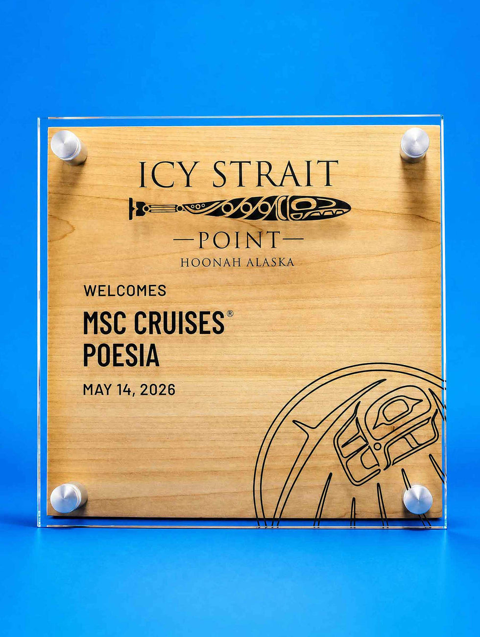 Harmony Wall Plaque - Maple Wood & Glass with Aluminum Standoff Hardware