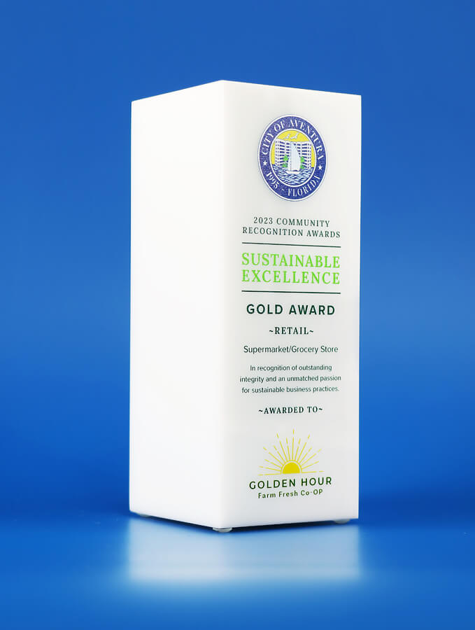 Small White Crystal Pillar Award closeup