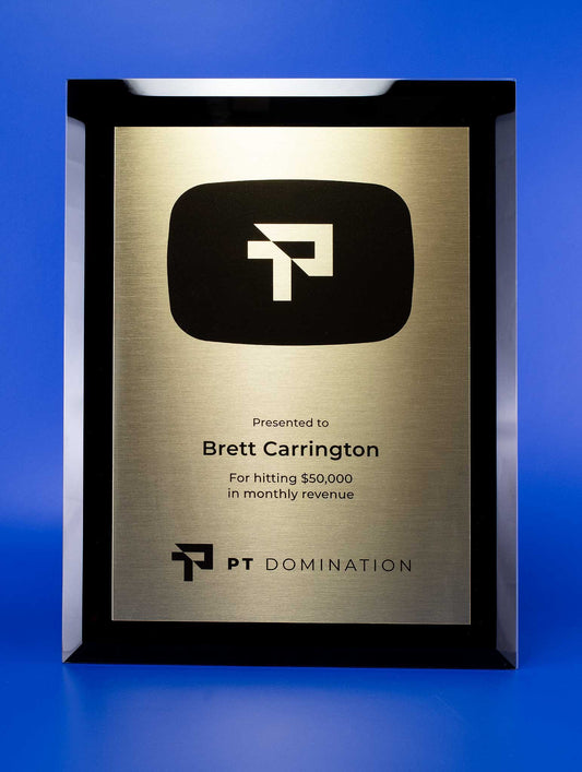 Black Glass Plaque with Gold Brushed Aluminum Plate