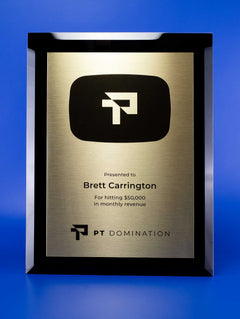 Black Glass Plaque with Gold Brushed Aluminum Plate