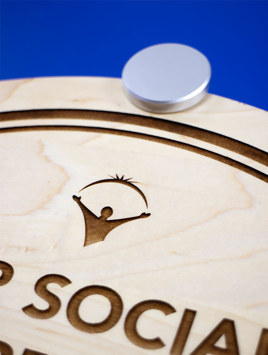 Halo Wooden Wall Plaque with Aluminum Standoff Hardware