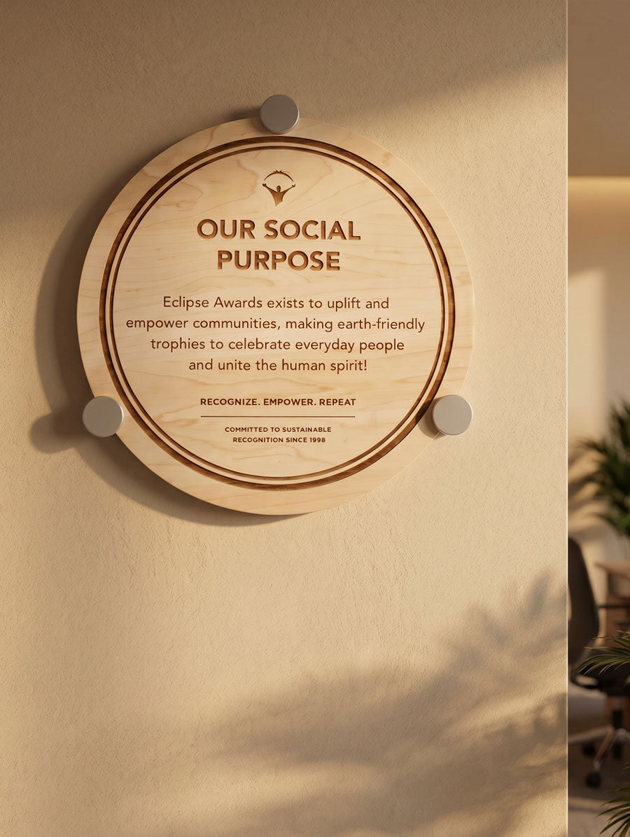 Halo Wooden Wall Plaque with Aluminum Standoff Hardware